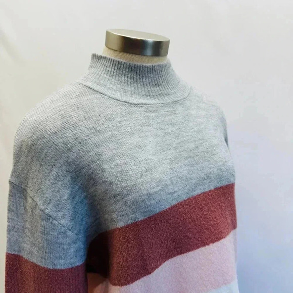 BEACHLUNCHLOUNGE Women Long Sleeve Pullover Mock Neck Striped Sweater Size Large - Picture 2 of 14